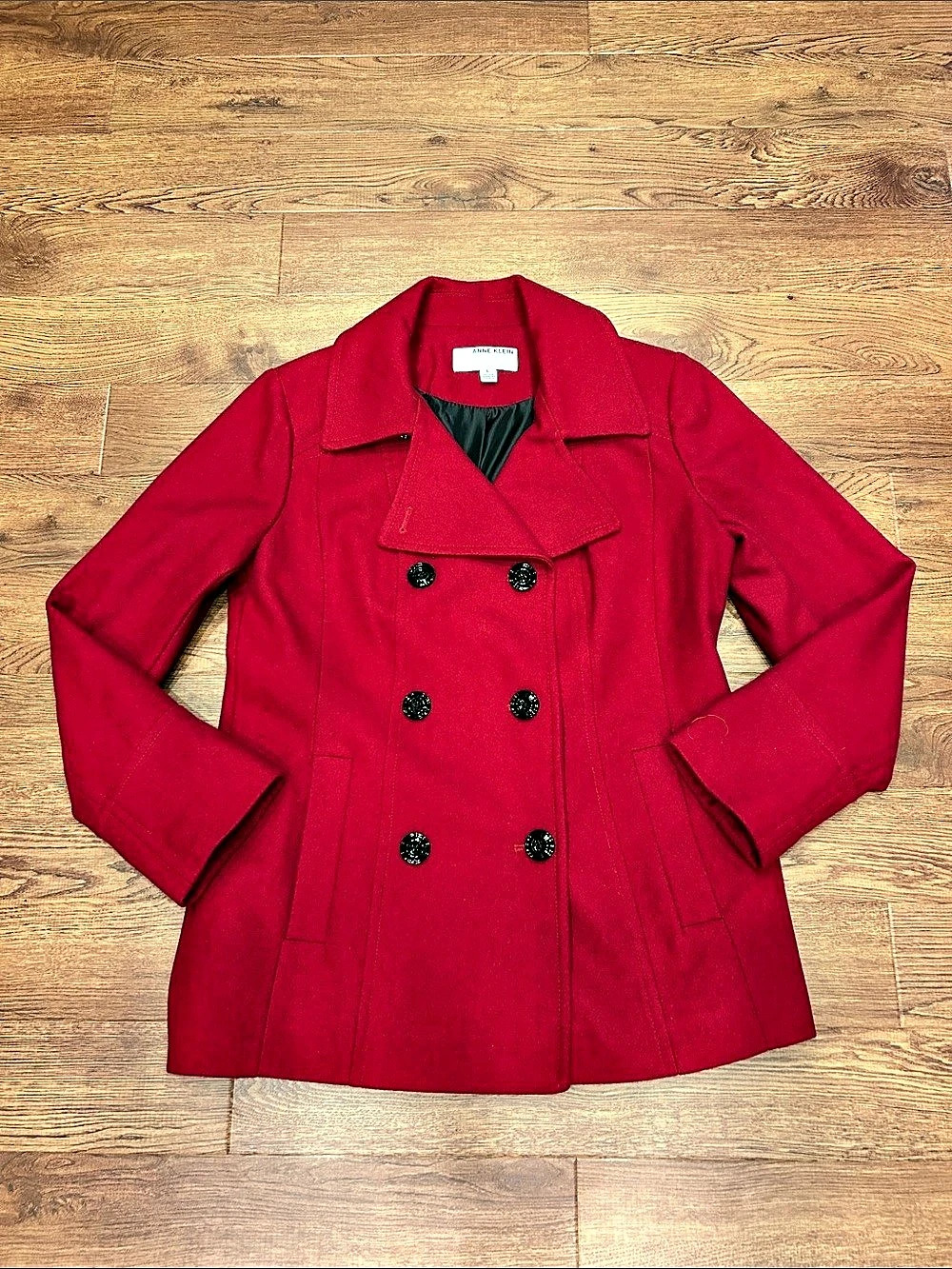Anne Klein Pea Coat Red Wool Blend Women’s Size Large Like New